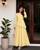 Yezwe Butter Yellow Faux Georgette Asymmetric Ruffle Maxi Dress | Lace-Up Back & Flowing Silhouette for Women (Copy)