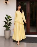 Yezwe Butter Yellow Faux Georgette Asymmetric Ruffle Maxi Dress | Lace-Up Back & Flowing Silhouette for Women (Copy)