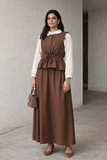 YEZWE Pinterest-Inspired Brown Top And Skirt Set | Modest And Customizable Wear