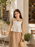 Yezwe Miniature Light Mocha Brown Cey Layered Modest Maxi Dress with Hakoba Shrug for Junior Girls