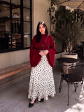 YEZWE Wine Red Fusion Mock-Neck Top & Polka Dot Co-ord Style Maxi Dress | Pre-Booking