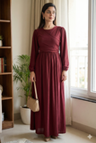 Yezwe Maroon Swiss Imported Maxi Dress – Premium Minimal Modest Wear