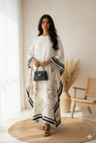 YEZWE Elegant Floral Printed Ivory Kaftan Maxi Dress - Pre-Booking