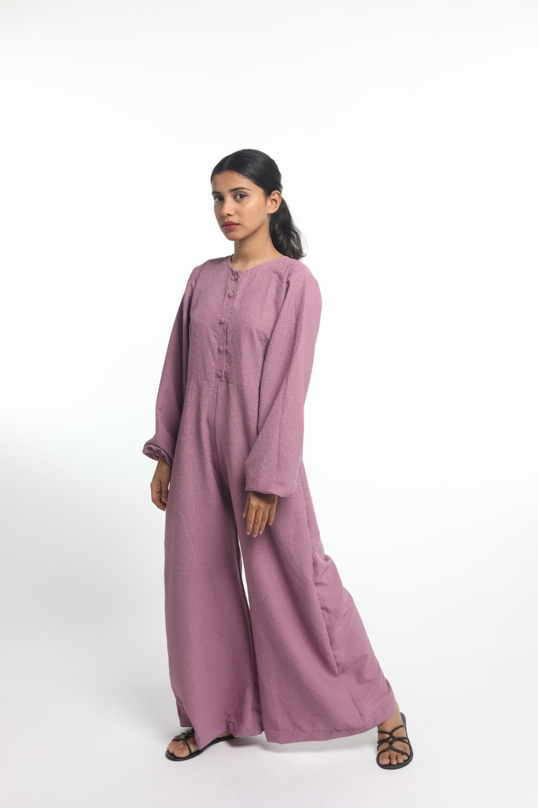 Yezwe Onion Pink Jumpsuit with Cloth Belt - Full Sleeve Western Wear