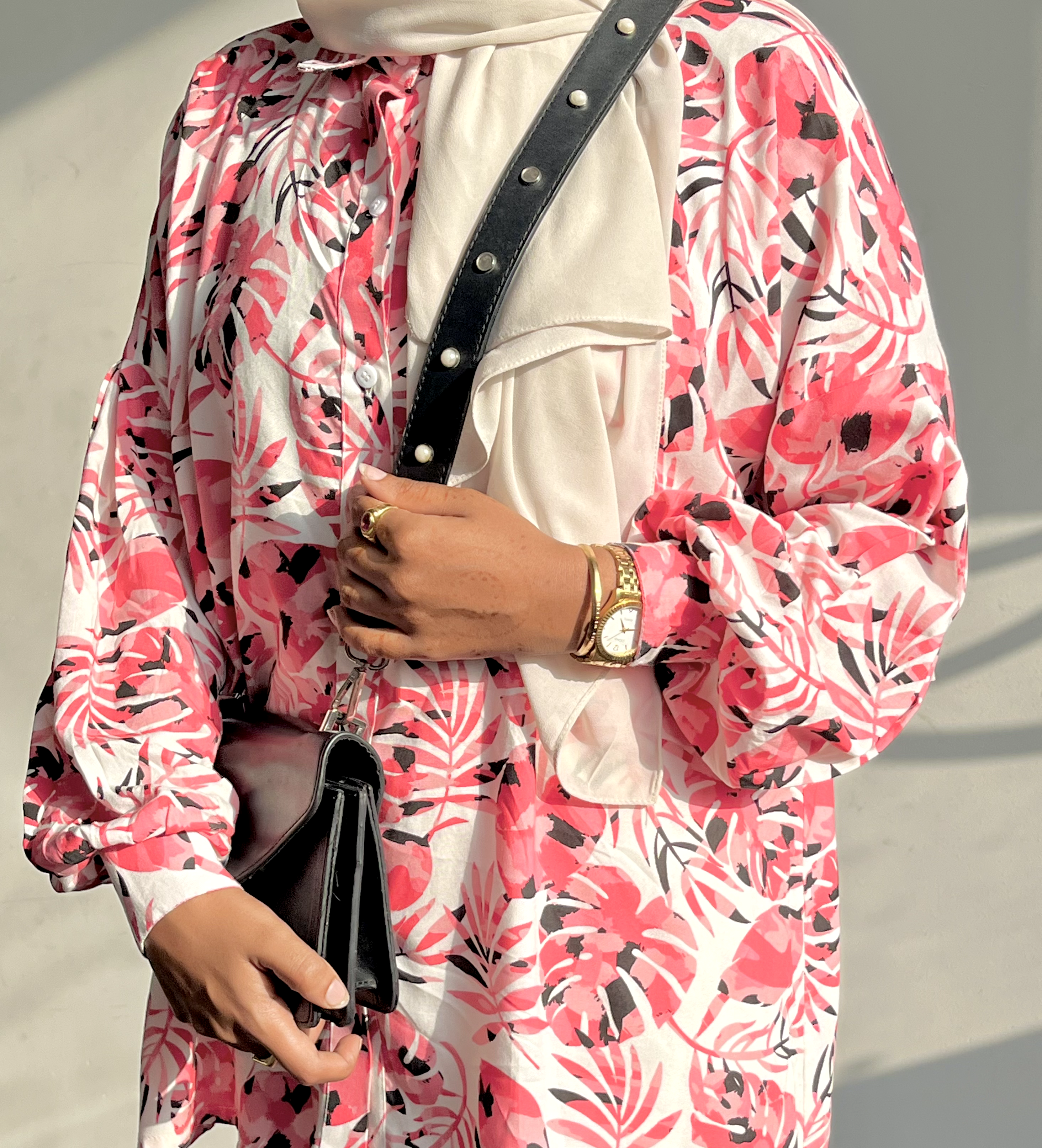 Yezwe Pink Printed Shirt with Beige Cotton Flux Pant - Modest Wear