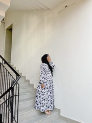 V-Neck Floral Black and White Classy Maxi Dress