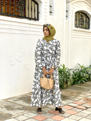 Yezwe Green Leaves Print Free Maxi Dress - Modest Wear