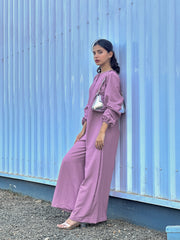 Yezwe Onion Pink Jumpsuit with Cloth Belt - Full Sleeve Western Wear