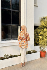 Yezwe Yellow Print Top with White Cotton Flux Pant - Modest Wear