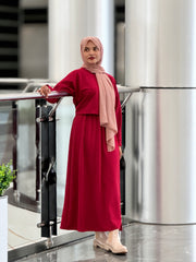 Yezwe Red Turkish Short Top and Skirt Set - Modest Wear