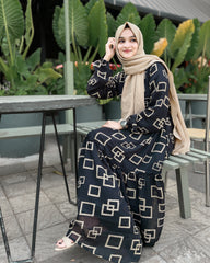 Black Georgette Check Print Full Sleeve Maxi Dress