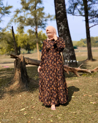 Yezwe Brown Leaves Print Maxi Dress - Modest Wear