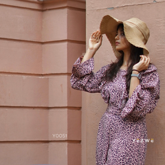 Yezwe Leopard Print Jumpsuit with Belt and Front Open - Modest Wear - Clearance Sale