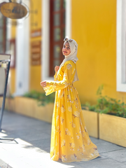 Yezwe Yellow Flowy  Maxi Dress Maxi Dress With Flounce Sleeve - Western Wear