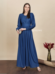 Yezwe Dark Navy Blue Graceful Gathered Waist long sleeve dress- Maxi Dress XL - 40 #MWS Options 2 mws_apo_generated