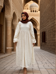 Yezwe Hakoba Off White Maxi Dress with V-Neck - Modest Wear