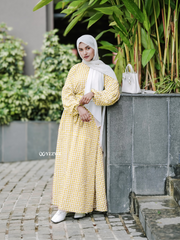 Yezwe Yellow Textured Maxi Dress With Cloth Belt - Modest Wear