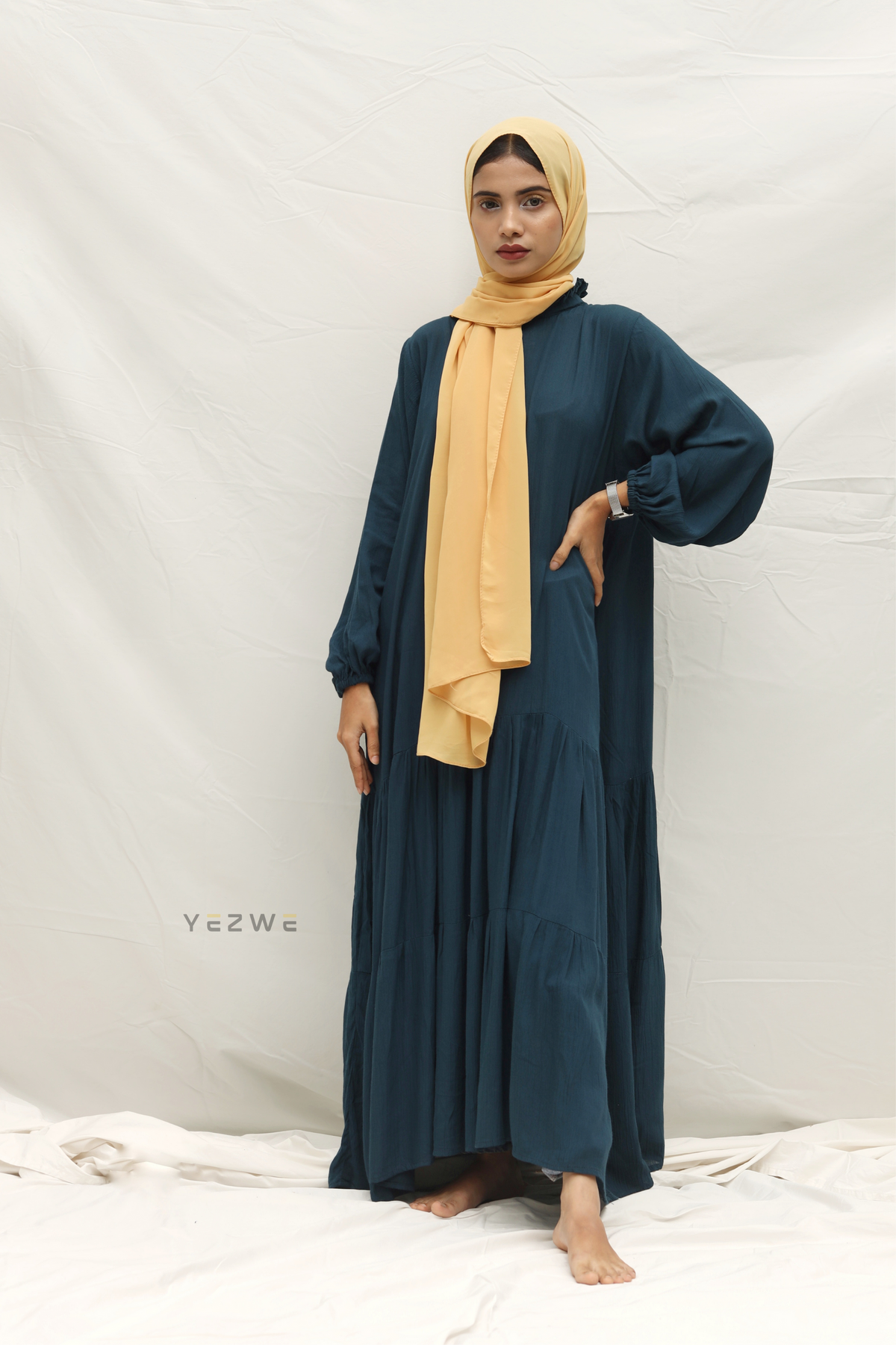 Yezwe Ruffle Neck Plain Maxi Dress - Modest Wear