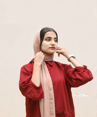 Yezwe Solid Red Top with Side Ruffle - Modest Wear