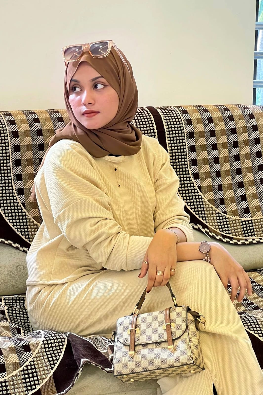Yezwe Turkish Short Top and Skirt Set with Knitted Kar- Modest wear