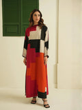 Abstract Print Modest Longline Top | Soft Cotton Rayon Blend full length view with bold colors