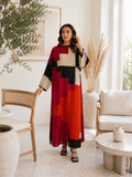 Abstract Print Modest Longline Top | Soft Cotton Rayon Blend styled in a living room setting