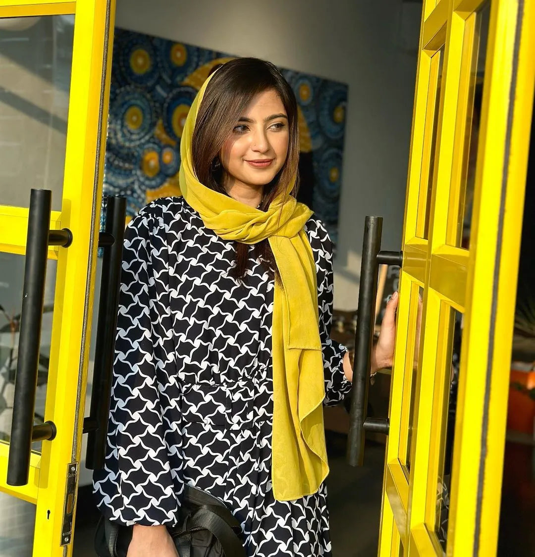 Yezwe Dark Navy Blue Classy Maxi Dress with Belt and Shoulder Puff - Modest Wear - YEZWE