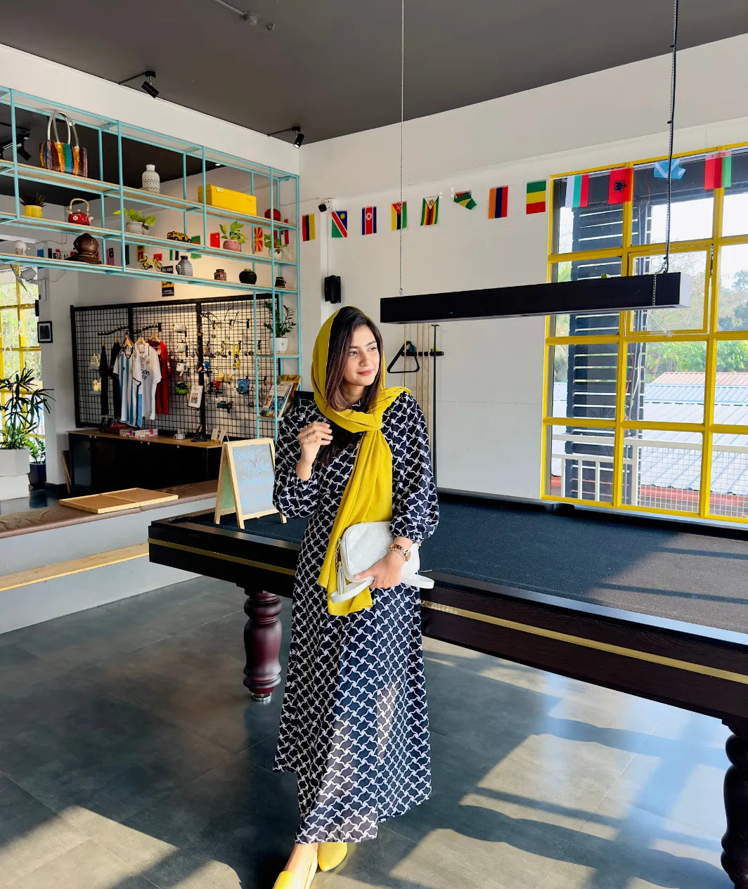 Yezwe Dark Navy Blue Classy Maxi Dress with Belt and Shoulder Puff - Modest Wear - YEZWE