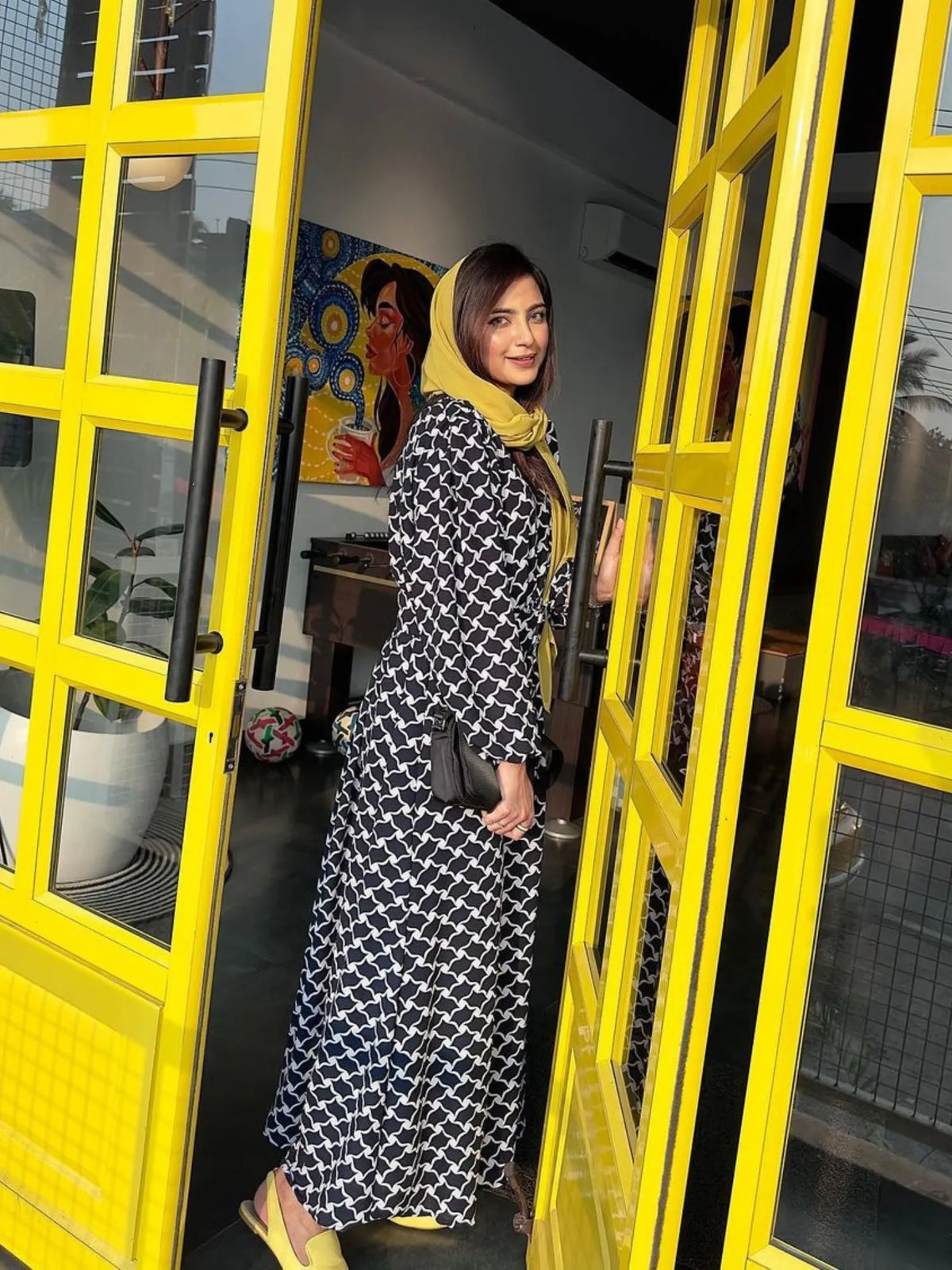 Yezwe Dark Navy Blue Classy Maxi Dress with Belt and Shoulder Puff - Modest Wear - YEZWE