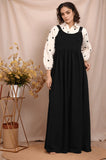 Stylish Black and White Pinafore Dress by YEZWE with a flowy silhouette and adjustable straps