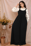 YEZWE Black and White Pinafore Dress with Adjustable Straps and Flowy Silhouette