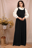 YEZWE Black and White Pinafore Dress featuring a flowy design and stylish layering with a blouse