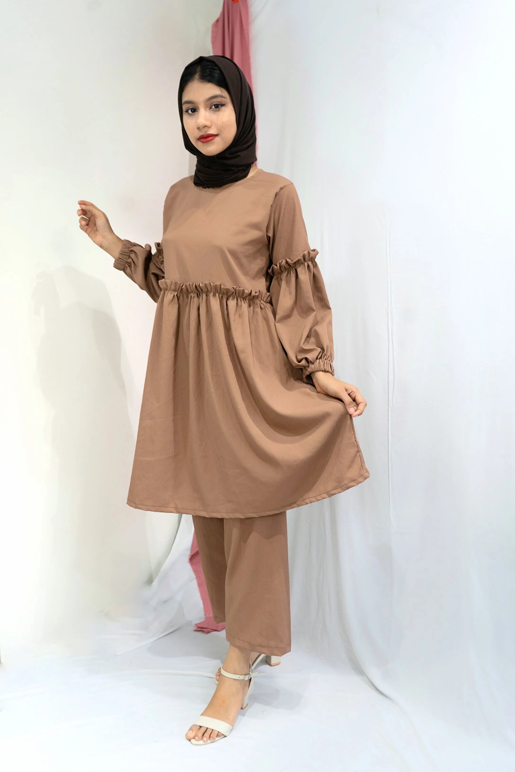 Yezwe brown co-ord set modest wear with long sleeves and modest loose fit for women