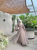 Yezwe Skirt and Top Set with Front Buttons and Sheer Net Overlay – Modest Party Wear