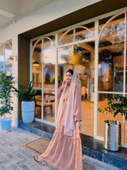 Brown Textured Maxi Dress with Ruffle Neck - Yezwe Modest Wear