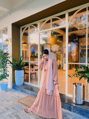 Brown Textured Maxi Dress with Ruffle Neck - Yezwe Modest Wear