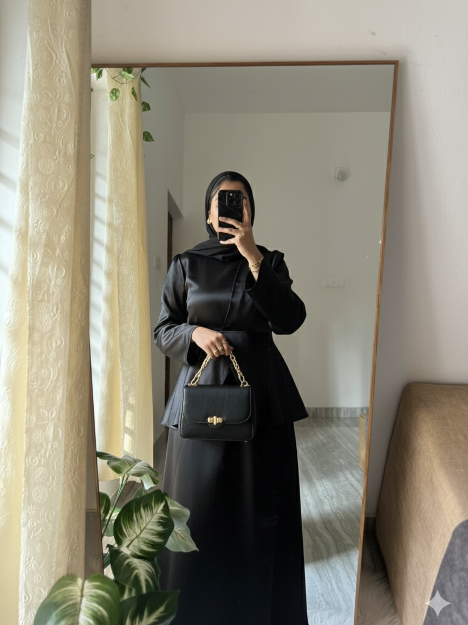 Elegant black Yezwe Co-Ord Set featuring a peplum top and long skirt for a chic look