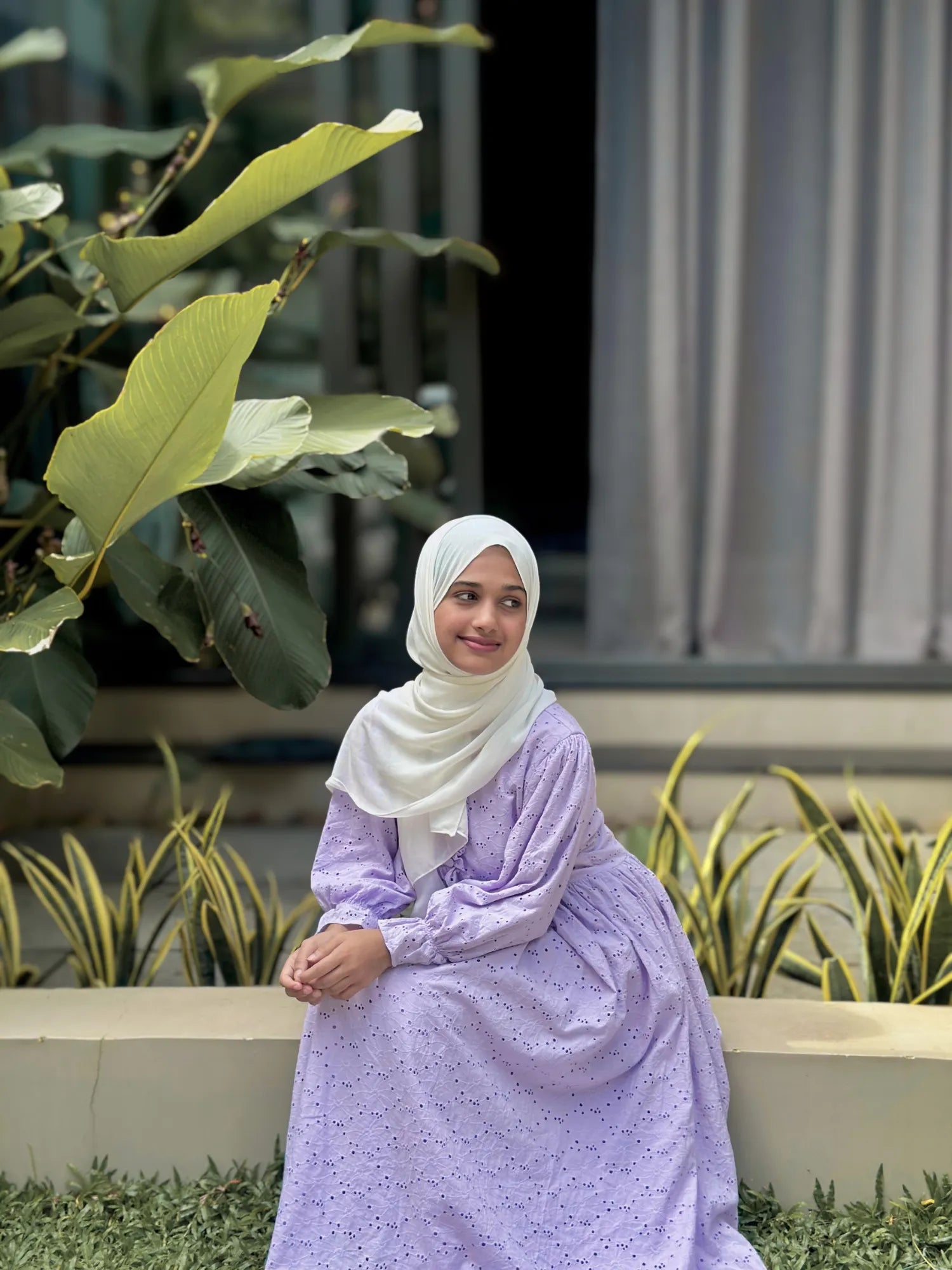 Yezwe Customizable Modest Dresses India in lavender with long sleeves and a flowing silhouette