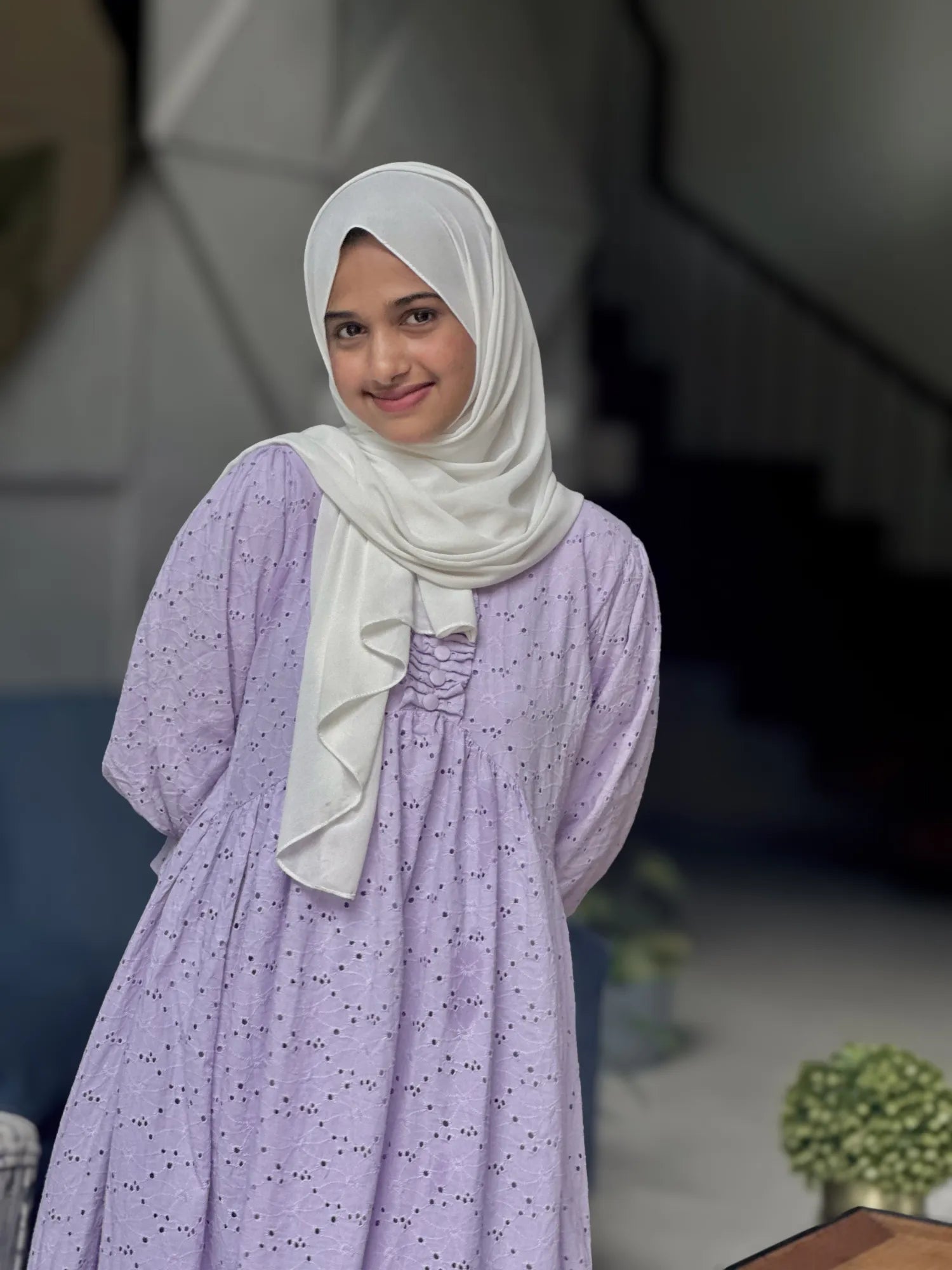 Yezwe Customizable Modest Dresses India in light purple with delicate embroidery, perfect for everyday wear