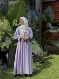 Yezwe Customizable Modest Dresses India in Lavender with Balloon Sleeves and Pearl Buttons