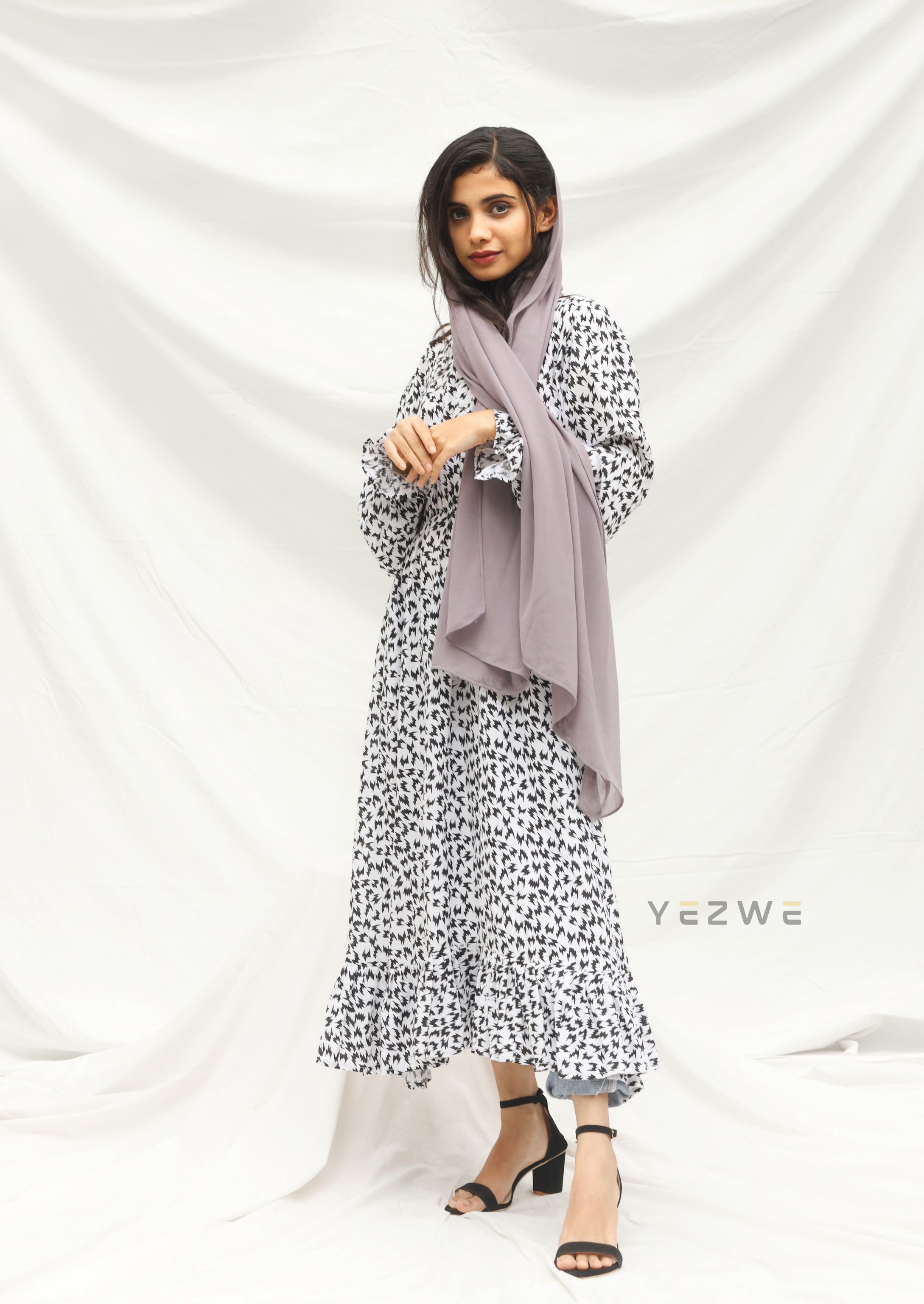 Yezwe Black And White Small Animal Print Maxi Dress - Modest Wear