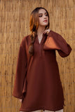 YEZWE Brown CO-ORD Set featuring a stylish tunic with bell sleeves for a trendy look