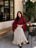 YEZWE Wine Red Fusion Mock-Neck Top & Polka Dot Co-ord Style Co ord