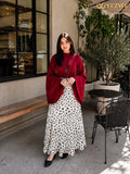 YEZWE Wine Red Fusion Mock-Neck Top & Polka Dot Co-ord Style Co ord
