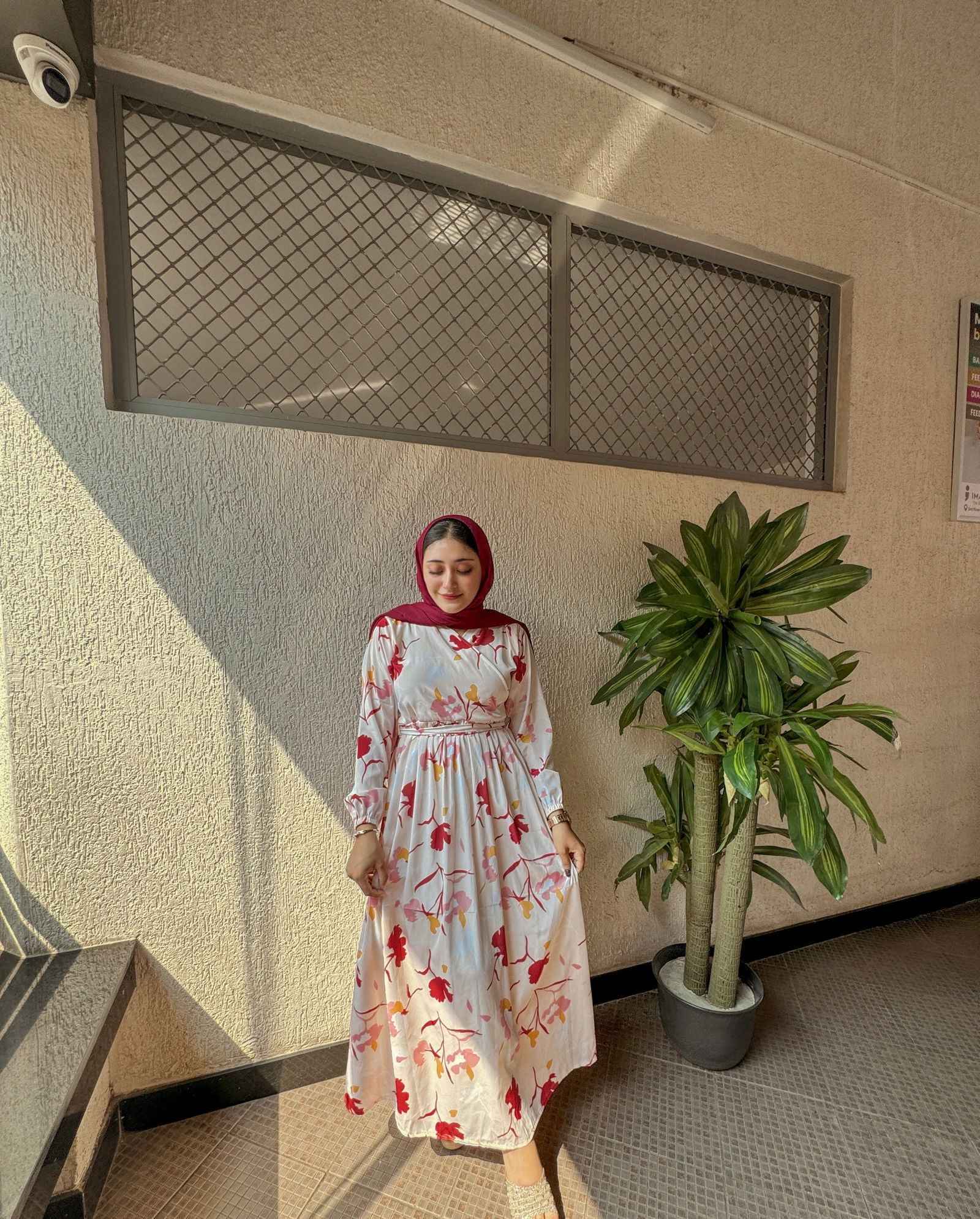 Floral V-Neck Maxi Dress with Silky Touch Fabric - Yezwe Modest Wear