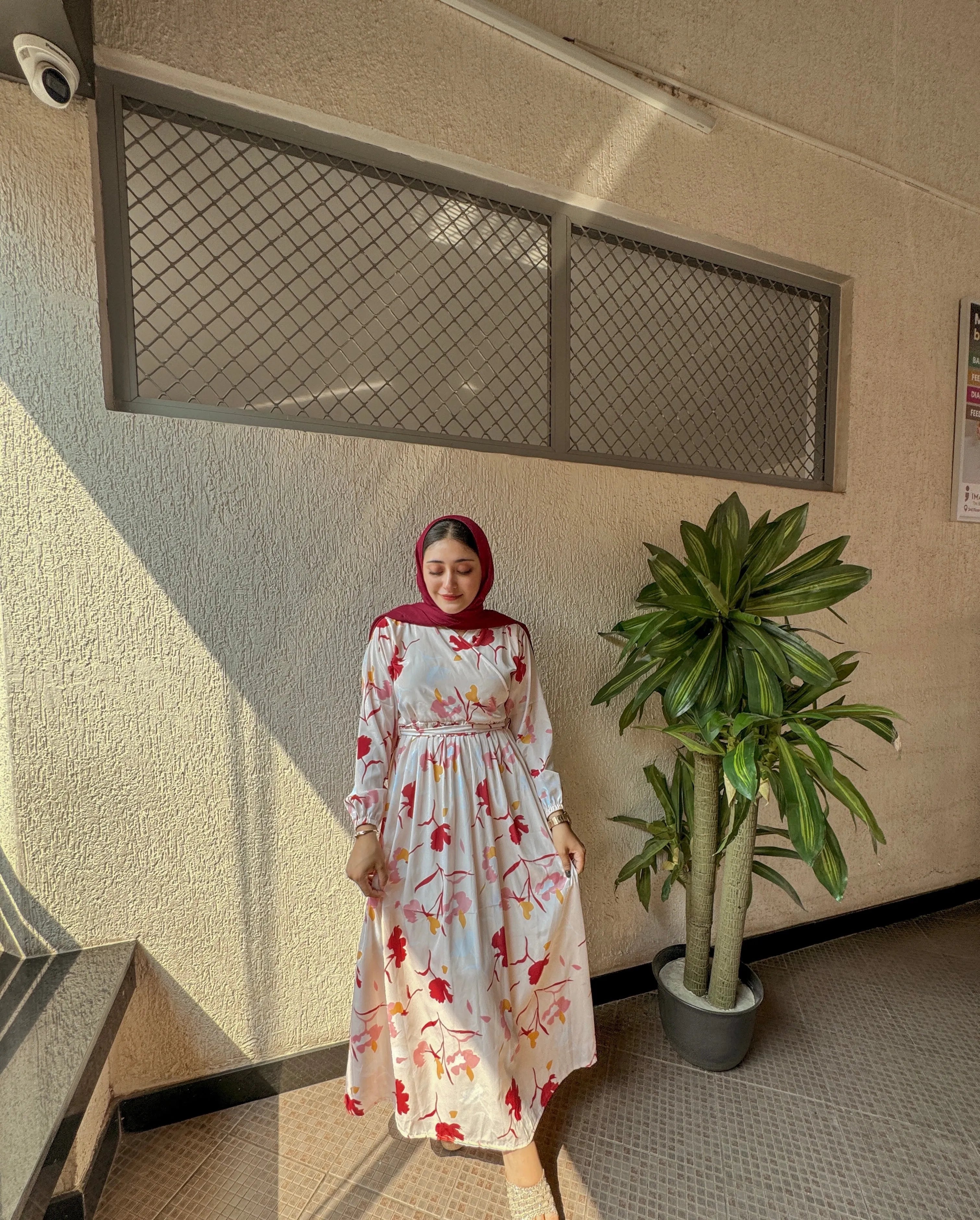 Floral V-Neck Maxi Dress with Silky Touch Fabric - Yezwe Modest Wear