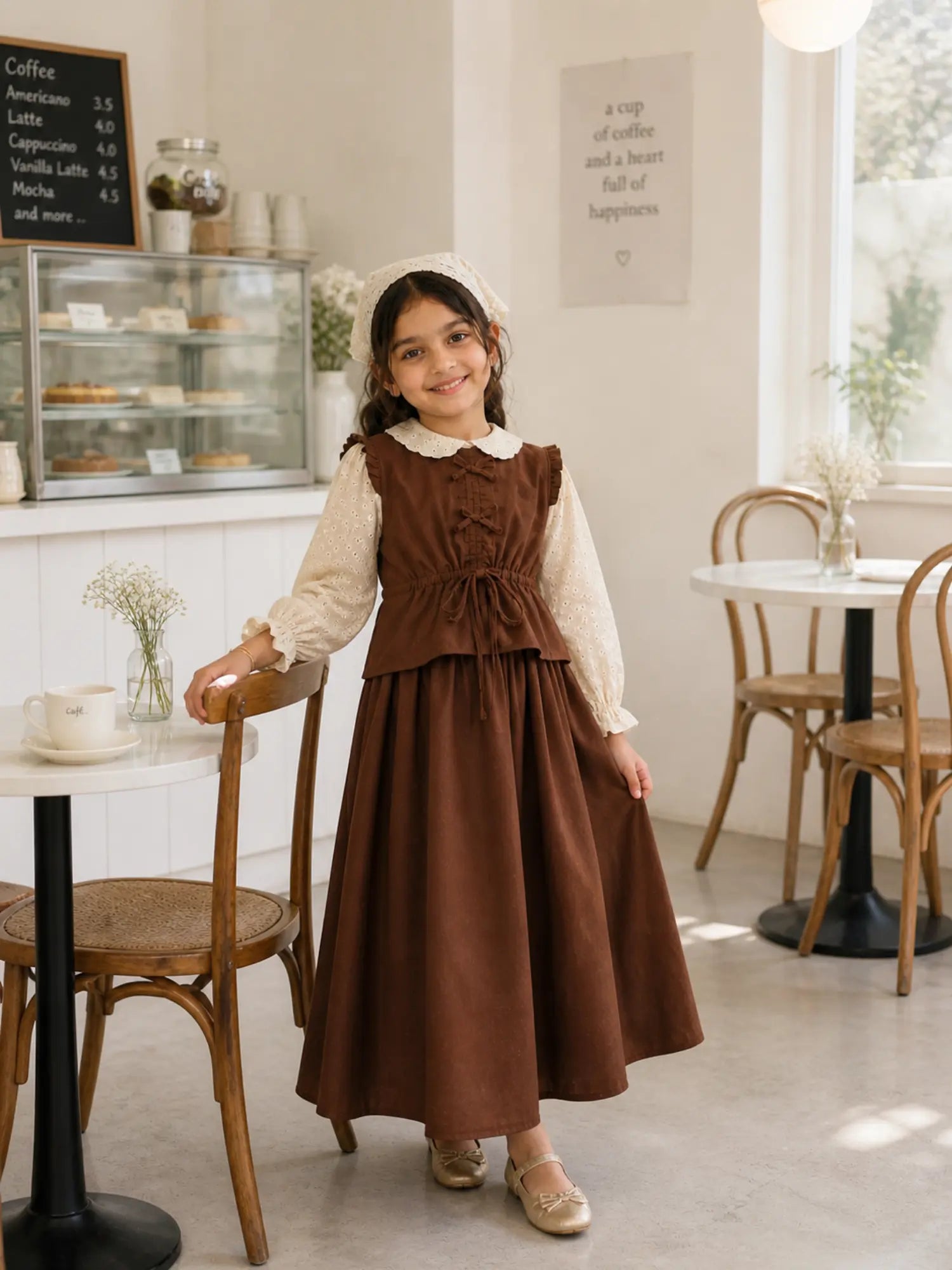 YEZWE Kids Pinterest-Inspired Brown Top & Skirt Set