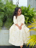 YEZWE Junior Girls Gown in cream with gold accents, perfect for special occasions and summer outings