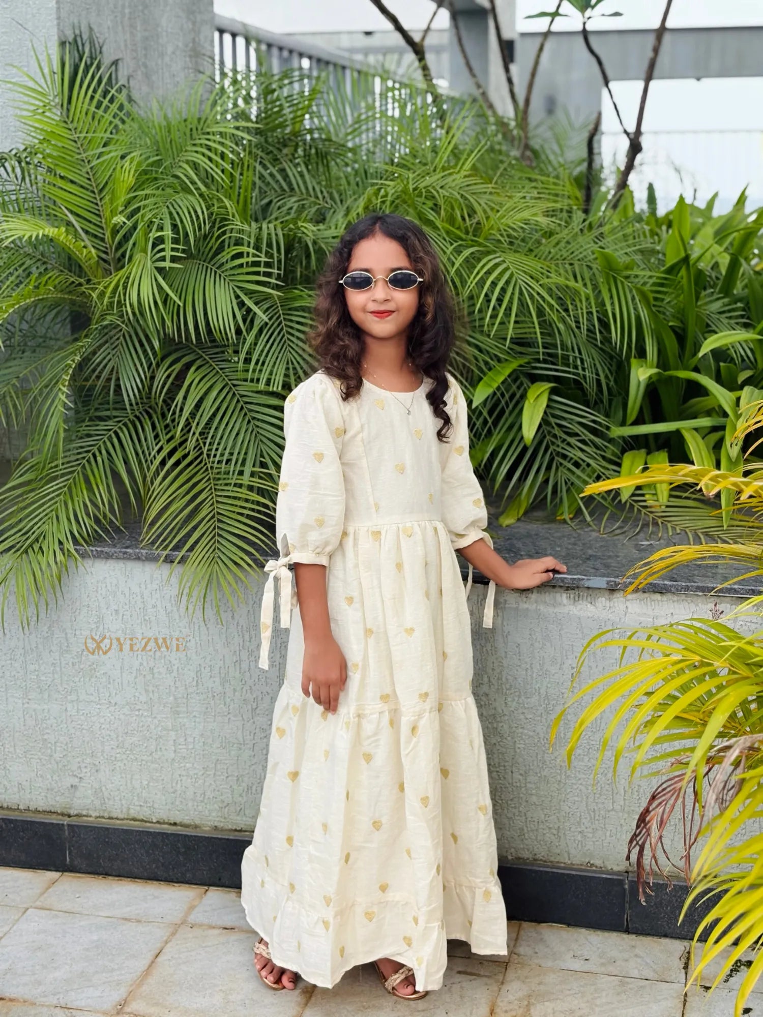 Junior Girls Gown by YEZWE featuring a tiered design and floral embroidery for stylish summer outings