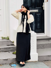 Yezwe Hakoba shrug with inner gown paired with a black skirt for a stylish look